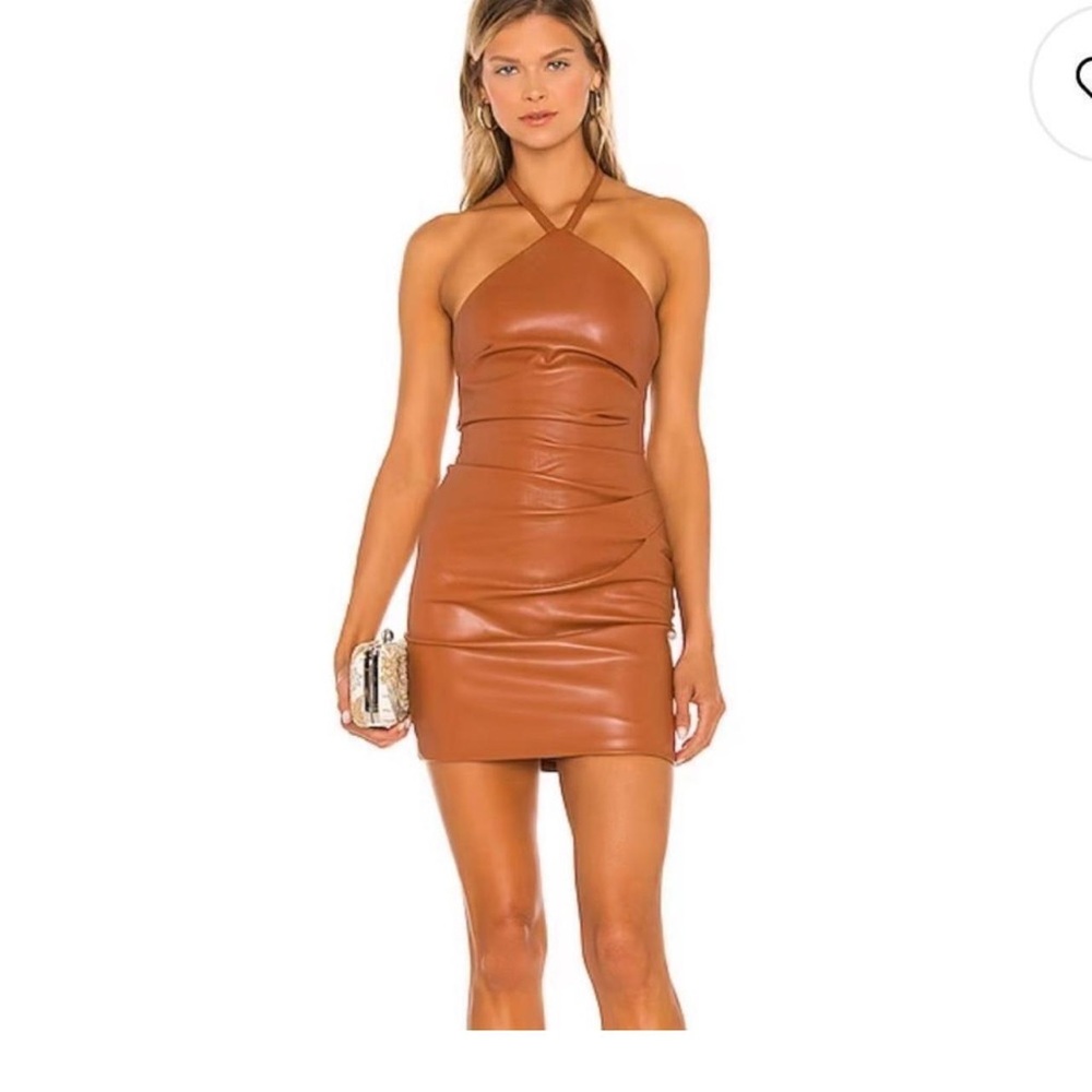 Nookie Tan Faux Leather Mini Dress